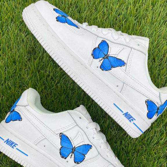 AF1 Custom Blue Butterfly Sneakers – Hand-Painted AF1