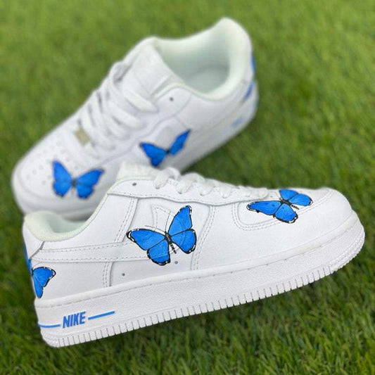AF1 Custom Blue Butterfly Sneakers – Hand-Painted AF1