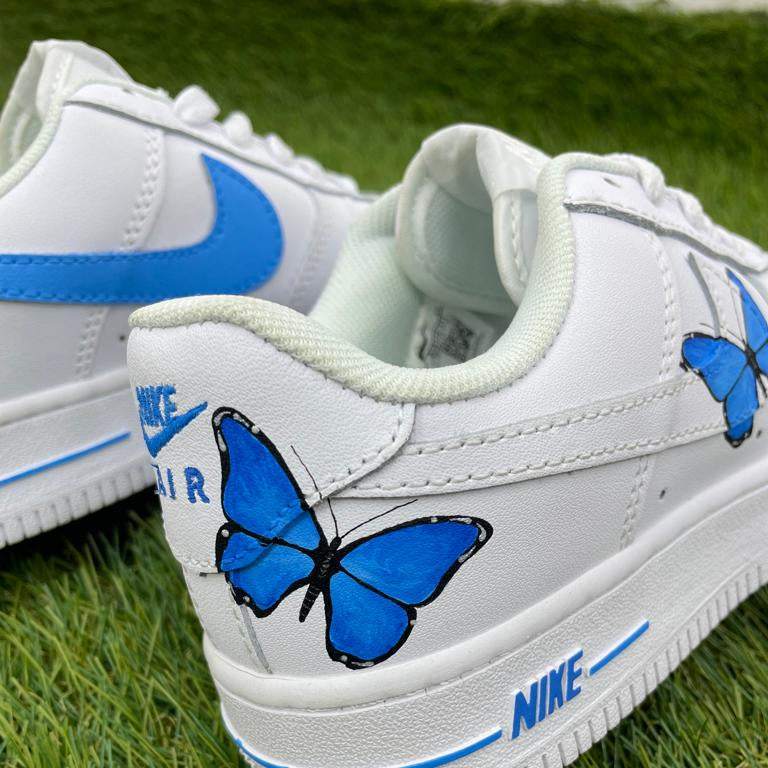 AF1 Custom Blue Butterfly Sneakers – Hand-Painted AF1